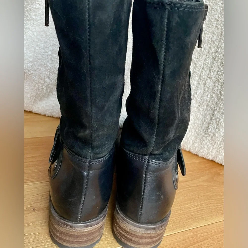 Clarks Majorca Isle leather side zip boots Sz 8 Wmns mid calf Black Moto Biker - Picture 4 of 11